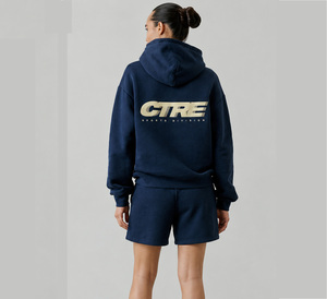 <b>Custom</b> Women's Hoodie Shorts Set DTG Printed Polyester Cotton Casual Two Piece Outfit Personalized Pullover Matching Lounge Wear - Product Image 2