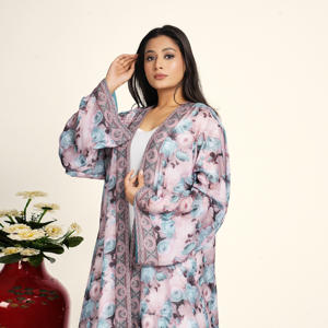 Abaya Larga de Chifón Estampado con Shrug para Mujer, Cárdigan Árabe Abierto por Delante, Ropa Islámica Modesta para Oración, ODM Ramadán y Eid - Product Image 3
