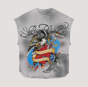 Ensemble short et t-shirt sans manches personnalisé avec logo, délavé à l'acide et sérigraphié, fabrication en usine, faible MOQ, streetwear, ensemble court d'été - Product Image 4