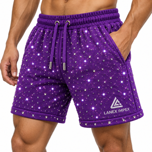 Custom <b>Men</b>’s Bling Crystal Rhinestone Sweat <b>Shorts</b> Soft Fleece Cotton Luxury Casual Streetwear <b>Shorts</b> OEM Wholesale Fashionwear - Product Image 1