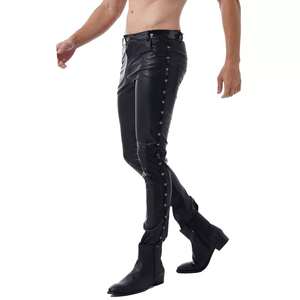 AZORES SPORTS <b>Men's</b> High Quality <b>Leather</b> <b>Pants</b> Casual Winter Streetwear Lightweight Flat Front Straight Pattern Solid Breathable - Product Image 3