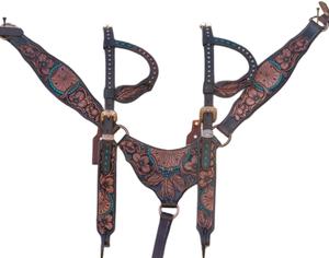 Conjunto completo de cuero genuino ligero marrón turquesa tachuela de caballo estacional inglés sillín equipo de equitación que incluye - Product Image 1