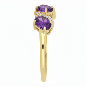 ขายส่งแหวนทองคำแท้ 14k ประดับพลอยแอมะทิสต์ทรงรีธรรมชาติ เพชรเลี้ยงในห้องปฏิบัติการ ดีไซน์คลื่นสามเม็ด รูปทรง S-swirl เครื่องประดับชั้นดี สำหรับส่งออกจำนวนมาก - Product Image 3