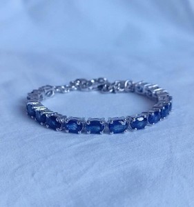 Natural Blue Sapphire Tennis Bracelet in Sterling <b>Silver</b> White Gold Plated Luxury September Birthstone Jewelry Women Party - Product Image 1