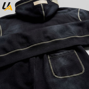 Pantalon décontracté à cordon de serrage coupe régulière, ensemble de survêtement à manches longues pour homme, style streetwear, délavé à l'acide, à capuche, couleur unie contrastante - Product Image 6