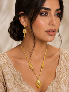 Fancy Tassel Trendy Design Brass Charm Necklace with Link <b>Chain</b> Yellow Gold Plated for Women - Product Image 3