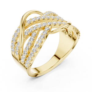 Anillo de Oro Amarillo de Lujo con Diseño Infinito Cruzado para Mujer, Anillo de Múltiples Hileras con Pavé, Joyería de Aniversario de Bodas, Regalo - Product Image 4