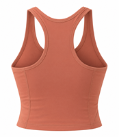 Débardeur de yoga double couche pour femme, haut de sport à maintien élevé et élastique avec fronces sur le devant