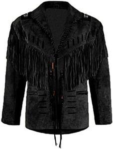 <b>Men</b>’s Designer Black Fringe Leather <b>Jacket</b> Western Cowboy <b>Suede</b> Coat with Tassels High Quality Custom Logo Fashion Outerwear - Product Image 1