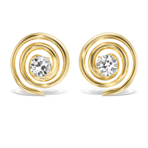 Boucles d'oreilles clous en or jaune avec diamants ronds et design en spirale, bijoux classiques pour femmes à porter au quotidien - Product Image 2