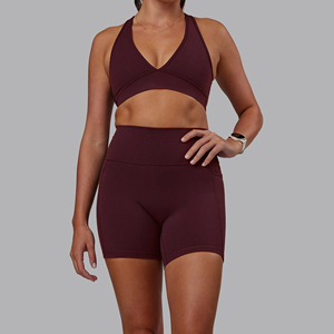 Women's Deep V-<b>Neck</b> <b>Halter</b> Sports <b>Bra</b> Solid Color Yoga Fitness Medium Support Breathable Seamless Design - Product Image 3