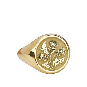 Bague signet personnalisée en argent massif 925 plaqué or, motif fleur de distel écossais 14 mm, gravée avec monogramme, bijoux fins pour femmes - Product Image 1