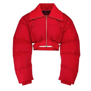 Factory Manufacture Latest Design Women Crop Puffer Jacket <b>Stand</b> Collar Warm 100% Waterproof Custom Embroidery Logo Padded Coat - Product Image 1