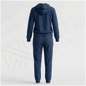 Women's Navy Blue Hooded Tracksuit <b>Full</b> <b>Zip</b> <b>Sweatshirt</b> & Jogger Pants Set Casual Solid Color Breathable Midweight Polyester - Product Image 2