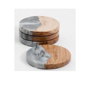 Bande blanche ronde marbre et bois dessous de verre ensemble de 4 sous-verres pour café boisson thé Dinig Table décoration moderne dessous de verre pour la maison - Product Image 6