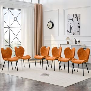 Set di 4 Sedie da Pranzo in Tessuto Arancione con Maniglia Integrata, Telaio in Metallo Nero e Piedini Regolabili per Uso Domestico - Product Image 1