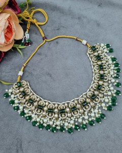 Conjunto de collar de piedra con corte radiante y pendientes a juego, y mangtika, chapado en oro antiguo, joyería étnica de moda al por mayor - Product Image 2