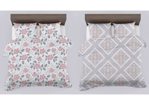 100% Cotton Organic Reversible Duvet Cover Set 2 <b>Pillow</b> Covers | Geometric Squares Pattern | Vintage Style 300tc Thread Count - Product Image 1