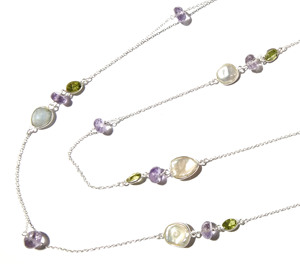 Natural Amethyst Peridot Beaded Snake Chain <b>Necklace</b> 925 <b>Sterling</b> <b>Silver</b> <b>Silver</b> Plated Handmade Jewelry Gift Her - Product Image 1