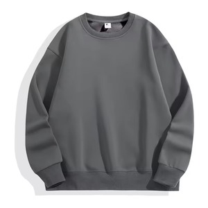 Wholesale <b>Men's</b> Dark <b>Grey</b> Oversized Crew Neck <b>Sweatshirts</b> Fleece Long Sleeve Drop Shoulder Pullovers for Clothing Retailers - Product Image 6