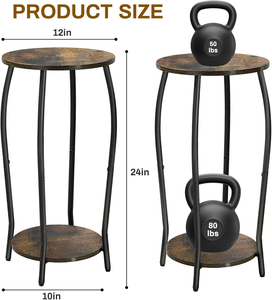 Soporte de Madera de 2 Niveles para Plantas con Estructura Metálica Negra de 4 Patas, Estante Resistente para Plantas de Piso, Soporte Redondo Marrón para Macetas - Product Image 6