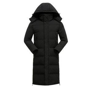 Chaqueta Larga Acolchada con Capucha para Hombre, Abrigo de Invierno Cortavientos, Cuello Alto, Cierre de Cremallera, Color Sólido Informal, Relleno Grueso de Poliéster - Product Image 4