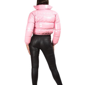 Blouson matelassé rose à col montant, fermeture éclair, coupe-vent, manteau d'hiver décontracté, coupe courte et ajustée, unisexe - Product Image 3