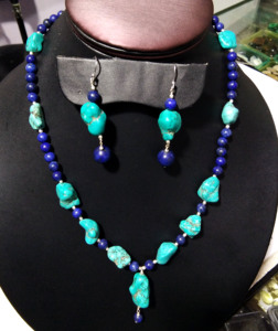 Collier de perles en pierres précieuses naturelles turquoise et lapis-lazuli, ensemble de bijoux bohèmes en argent sterling pour femmes et unisexe, troisième marque - Product Image 5