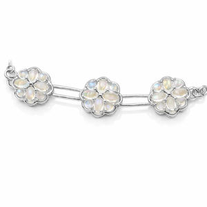 925 Sterling Silver <b>Rainbow</b> Moonstone Gerbera Daisy Inspired Floral <b>Bracelet</b> 24 Stone Gold & Rhodium Plated - Product Image 4