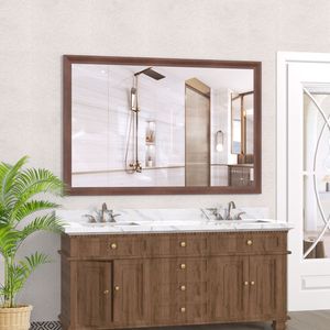 Miroir de salle de bain rectangulaire moderne surdimensionné 60''x40'' avec cadre en noyer, grands miroirs muraux décoratifs pour salon et chambre à coucher - Product Image 6
