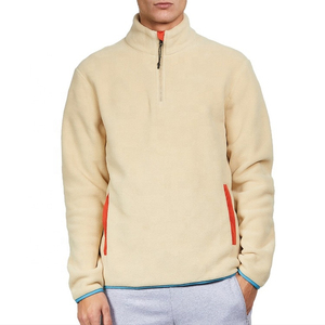 เสื้อสเวตเชิ้ตผู้ชายแบบซิป ¼ ตัว คอตั้ง สีพื้น ทรงปกติ สวมใส่สบายๆ สำหรับฤดูใบไม้ร่วง สีเบจอ่อน แต่งสีส้ม - Product Image 1