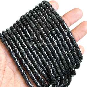 Cuentas facetadas de ónix negro natural de 5 mm y 6 mm en forma de neumático, cuentas sueltas de piedras preciosas para la fabricación de joyería, cuentas de ónix negro Heishi. - Product Image 6