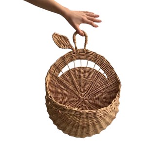Cherry Rattan <b>Wall</b> Hanging Basket Handwoven <b>Wicker</b> Double Storage Pocket Cute Kids Nursery Room Toy Home <b>Decor</b> Basket - Product Image 3