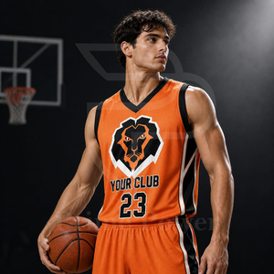 Camiseta de Baloncesto Personalizada Naranja y Negra con Logotipo de León Sublimado, Transpirable, Unisex, sin Mangas, Cuello en V, para Adultos - Product Image 6
