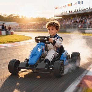 Go Kart Elettrico 24V con Doppi Motori da 150W, Sedile Regolabile e Velocità Massima di 18 km/h, Imbracatura a 5 Punti, Blu, per Uso Esterno - Product Image 2