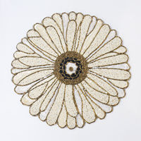 Set de table indien artisanal en tissu perlé blanc et noir, motif complexe, écologique, taille personnalisée, diamètre 300 mm, moderne