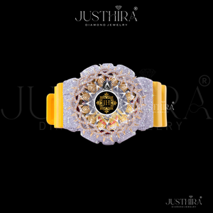 Reloj Deportivo de Lujo Justhira Unisex con Moissanita VVS Personalizada, Resistente al Agua 3BAR, Correa de Cuero Amarilla, Precio de Fábrica - Product Image 3