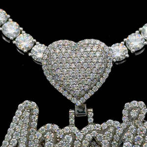 Collier personnalisé avec nom initial avec cœur bling personnalisé conception de lettre cursive diamant pierre cadeau pour hommes et femmes - Product Image 3