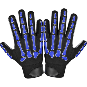 Unisex Black Neoprene Football <b>Gloves</b> with Blue Skeleton <b>Print</b> Padded Design Adjustable Velcro Closure All Seasons Adult Size - Product Image 4
