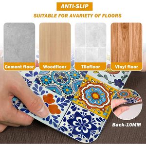 Boho Chic 2-Piece <b>Kitchen</b> <b>Rug</b> Set Memory Foam Colorful Ceramic Comfort Tile Floor Mat Anti-Fatigue Non-Skid PVC <b>Runner</b> - Product Image 4