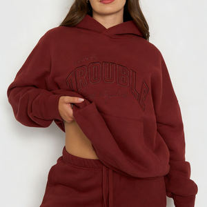 Sudadera con Capucha y Pantalones Cortos Personalizados para Mujer, Térmicos, Gruesos, 500 GSM 350 GSM, de Poliéster/Algodón, con Forro Polar, Bordados, Talla Grande - Product Image 2