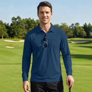<b>Men's</b> Long Sleeve Knitted Polo <b>Shirt</b> Solid Black Button Collar Casual Style 100% Cotton Anti-Pilling Regular Fit 2027 - Product Image 5