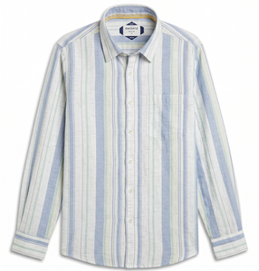 Camisas Casuales de Verano para Hombre Enovate, Diseño Poppy a Rayas, Lino/Algodón, Manga Larga, Doble Botonadura, Transpirables, ODM - Product Image 1