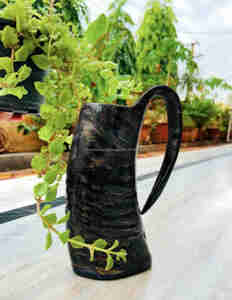 Handcrafted Customised Viking Carving Ceramic Drinking Horn <b>Mug</b> Highly Polished Natural Horn India for Business Gifts-Wine Beer - Product Image 4