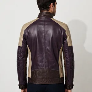Veste sportive imperméable en PU bicolore personnalisée pour homme, style moto, à capuche, fermeture éclair, coupe ajustée, pour l'hiver - Product Image 2