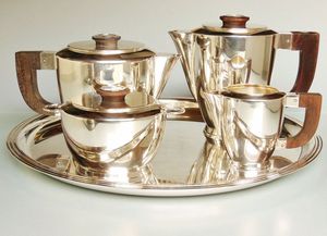 Premium tabletop decor silver finish tea <b>set</b> handcrafted metalware modern serve <b>set</b> elegant <b>beverage</b> service tea <b>serving</b> tray - Product Image 6
