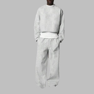 Conjunto de Sudadera Gris con Cuello Redondo para Hombre, Modelo 2026, Pantalones Largos de Color Sólido con Bolsillos Laterales, 100% Algodón, Ropa de Otoño - Product Image 4