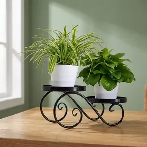 Soporte de Metal Negro de 2 Niveles para Plantas con Diseño Decorativo de Volteos, Soporte para Macetas de Interior y Exterior para Jardín, Balcón, Patio - Product Image 5