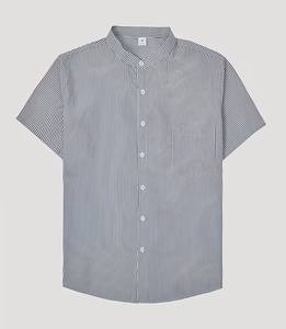 Chemise d'été 2025 pour homme à rayures, col montant, manches courtes, respirante, en polyester/coton, protection UV, coupe ample, décontractée - Product Image 2