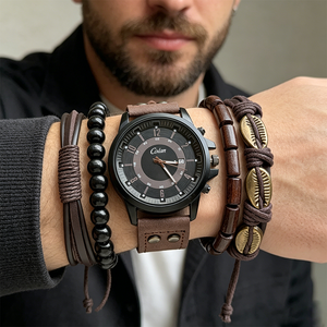 2630 Nuevas Llegadas, Juego de 5 Relojes de Pulsera de Cuero Marrón para Hombre, Conjunto de Relojes Modernos para Hombre, Regalo para Hombre - Product Image 4